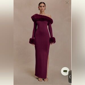 Meshki Off-Shoulder burgundy Long Sleeve Dress